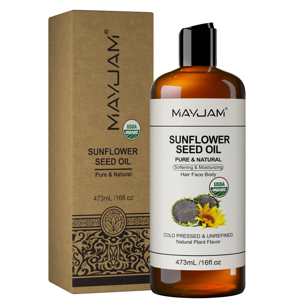 USDA Organic Sunflower Seed & Sweet Almond Massage Oil | Cold-Pressed Moroccan Argan Blend for Skin & Hair