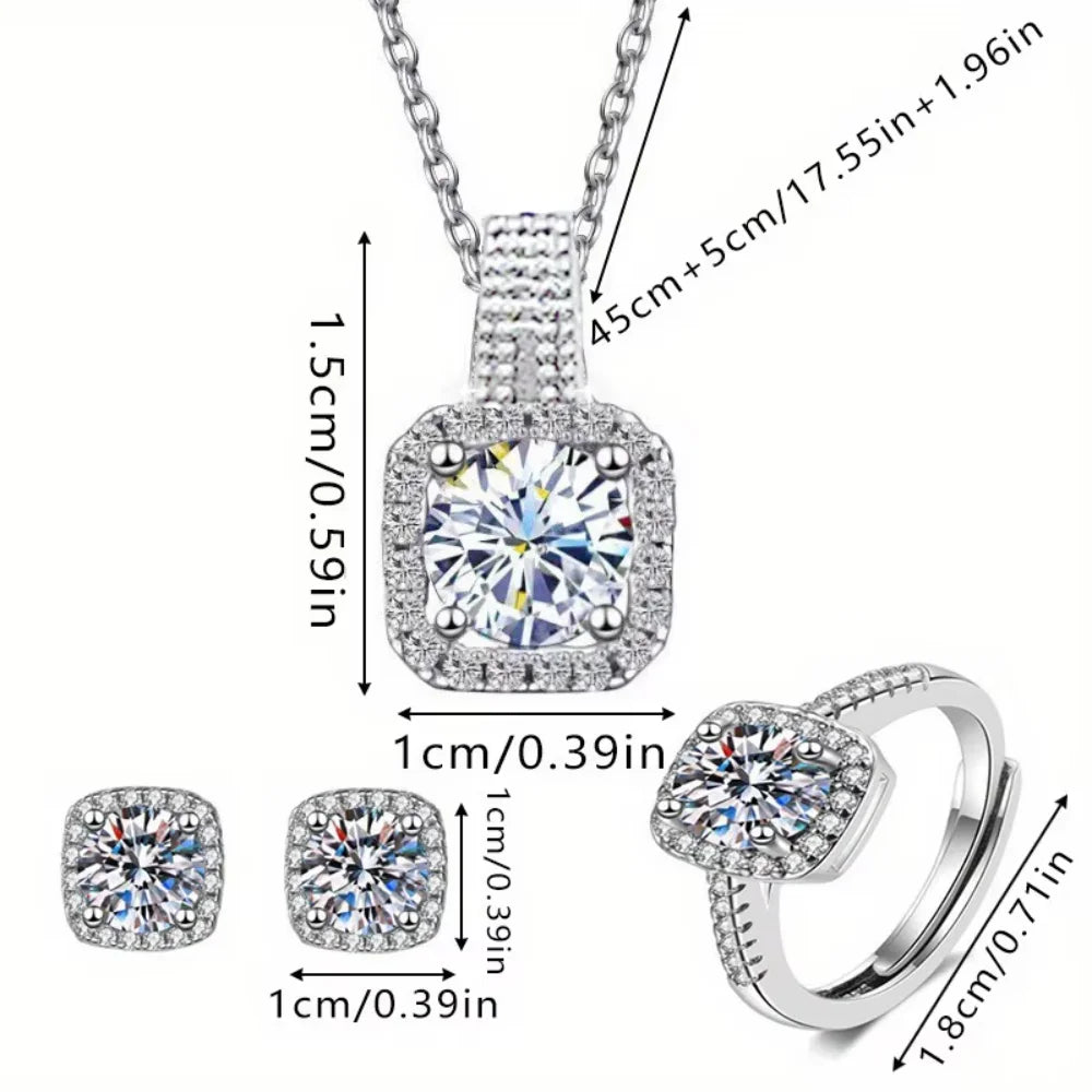 Luxury Geometric Zircon Jewellery Set | Necklace, Earrings & Ring (3-Piece Set)