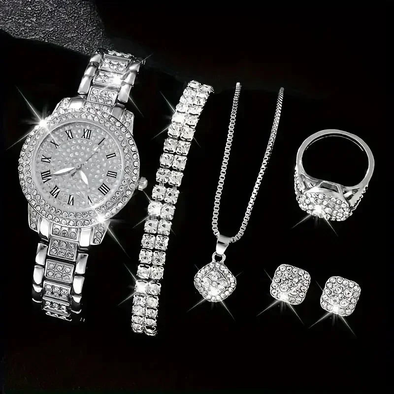 Women’s Quartz Watch & Bracelet Gift Set | 6-Piece Elegant Accessory Set