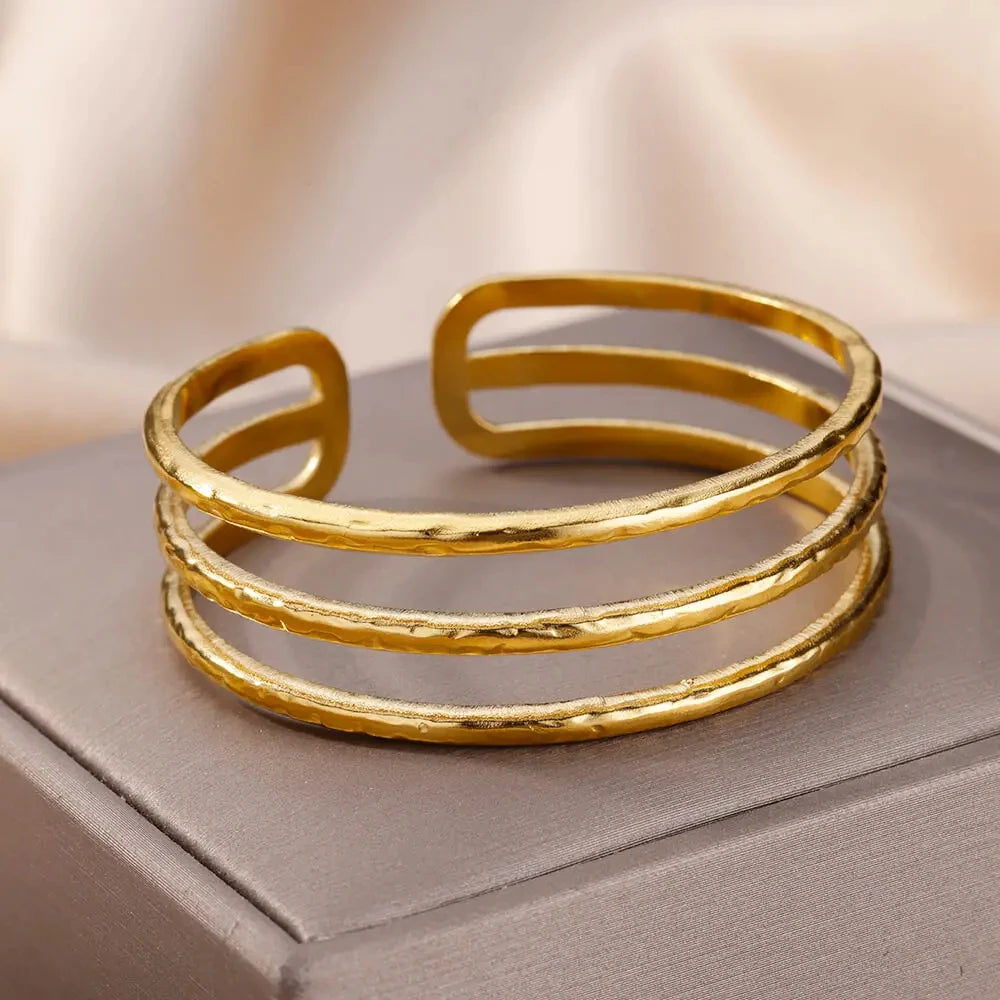 Gold Plated Stainless Steel Multi | Layer Bangle Bracelet for Women