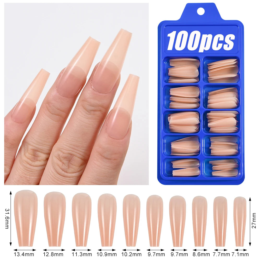 Light Pink Press-On Nails | 100pcs Short & Medium Square Full | Cover Nail Tips