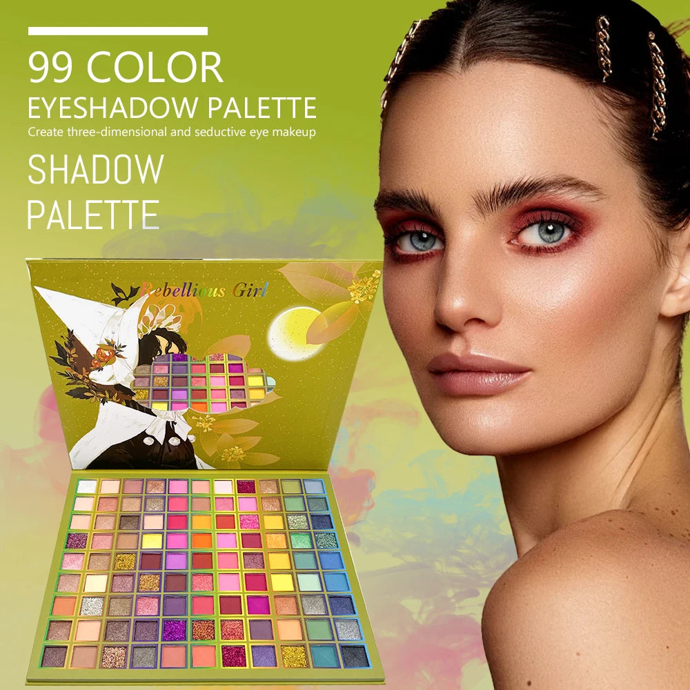 99-Color Rainbow Eyeshadow Palette | Professional Matte, Shimmer & Glitter Makeup Set