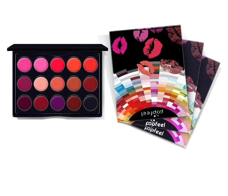 15-Color Mini Lip Gloss & Matte Lipstick Palette | Nude, Red, Pink, Purple Shades