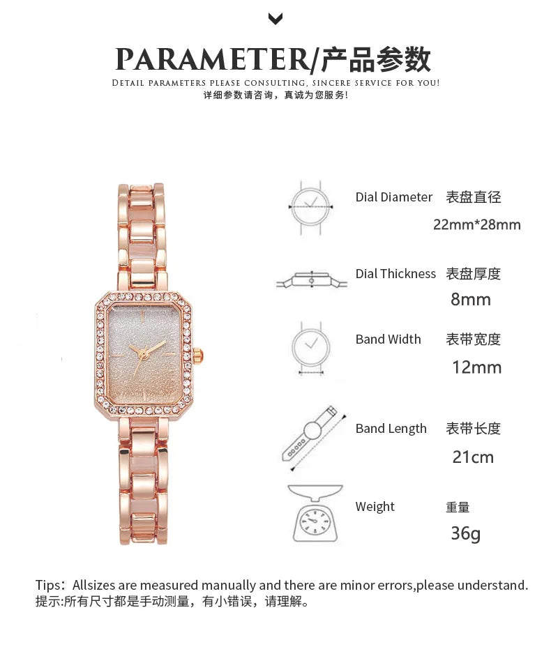 Luxury Square Crystal Women’s Quartz Watch | Minimalist Stainless Steel Bracelet Timepiece