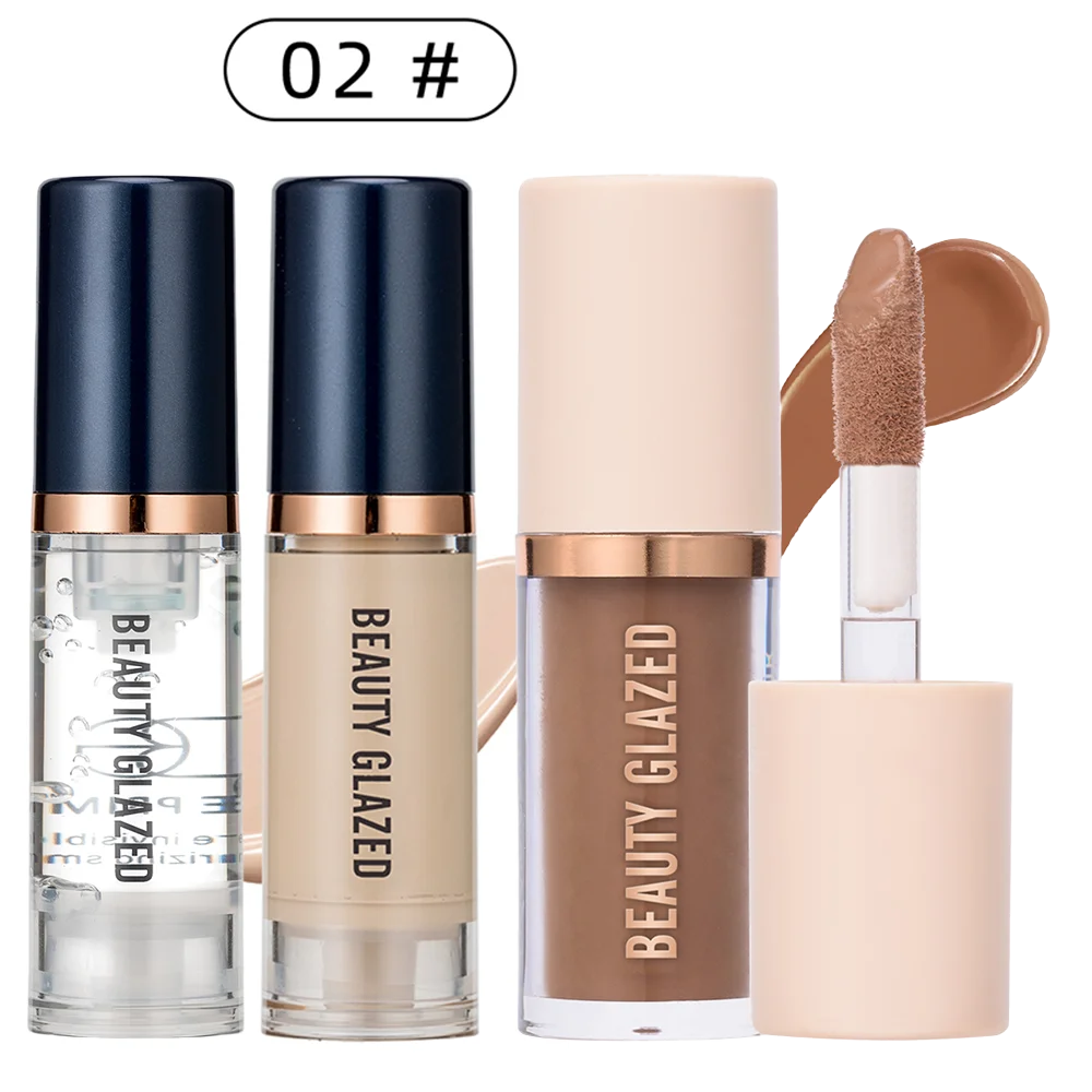 BEAUTY GLAZED 3-Piece Face Makeup Set | Liquid Foundation, Primer & Liquid Contour | Natural, Weightless & Long-Wearing