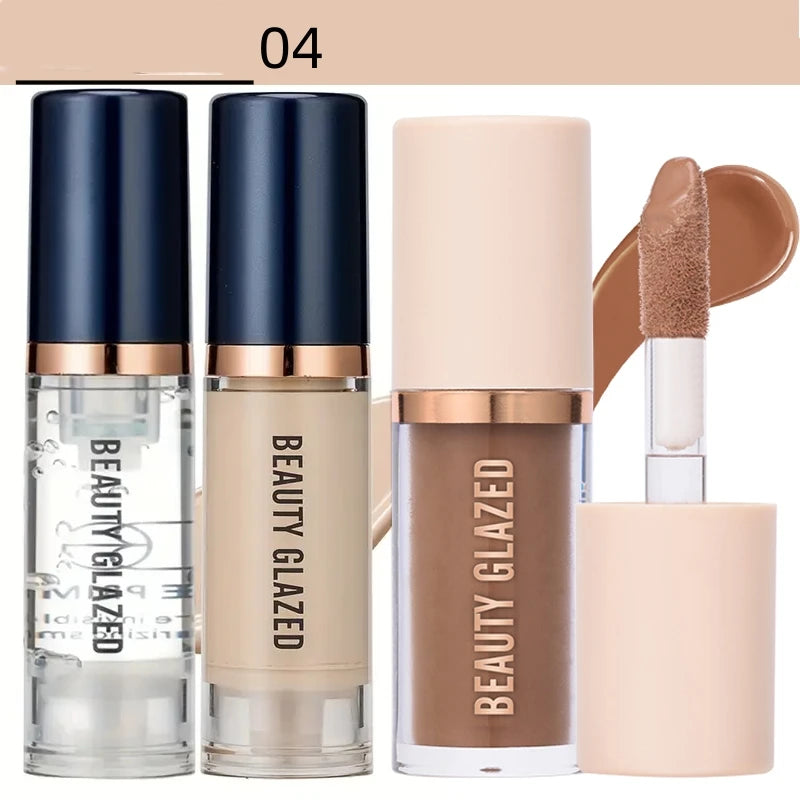 BEAUTY GLAZED 3-Piece Face Makeup Set | Liquid Foundation, Primer & Liquid Contour | Natural, Weightless & Long-Wearing