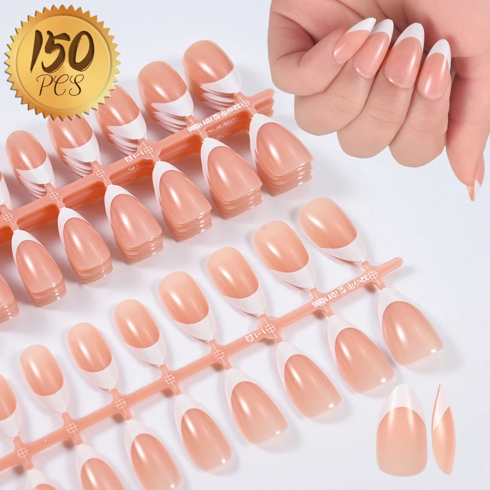 Light Pink Press-On Nails | 100pcs Short & Medium Square Full | Cover Nail Tips