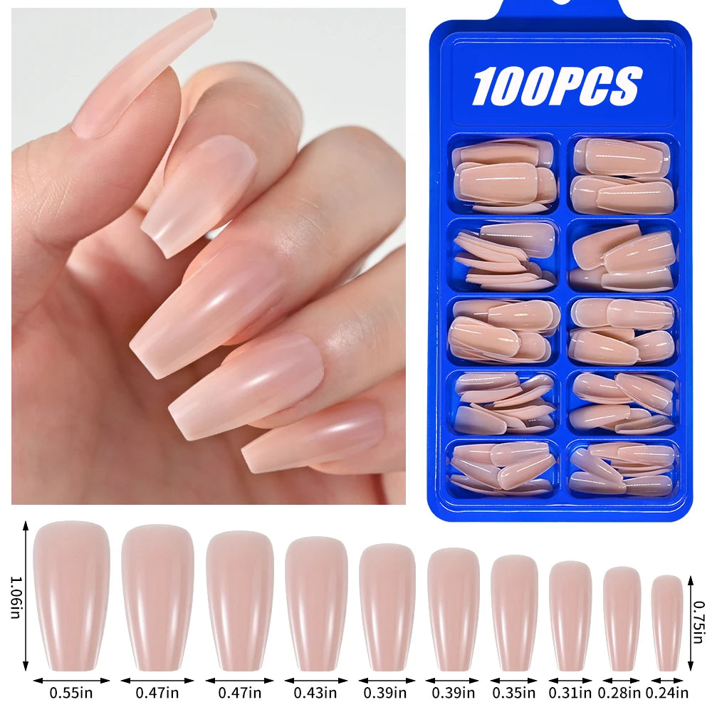 Light Pink Press-On Nails | 100pcs Short & Medium Square Full | Cover Nail Tips