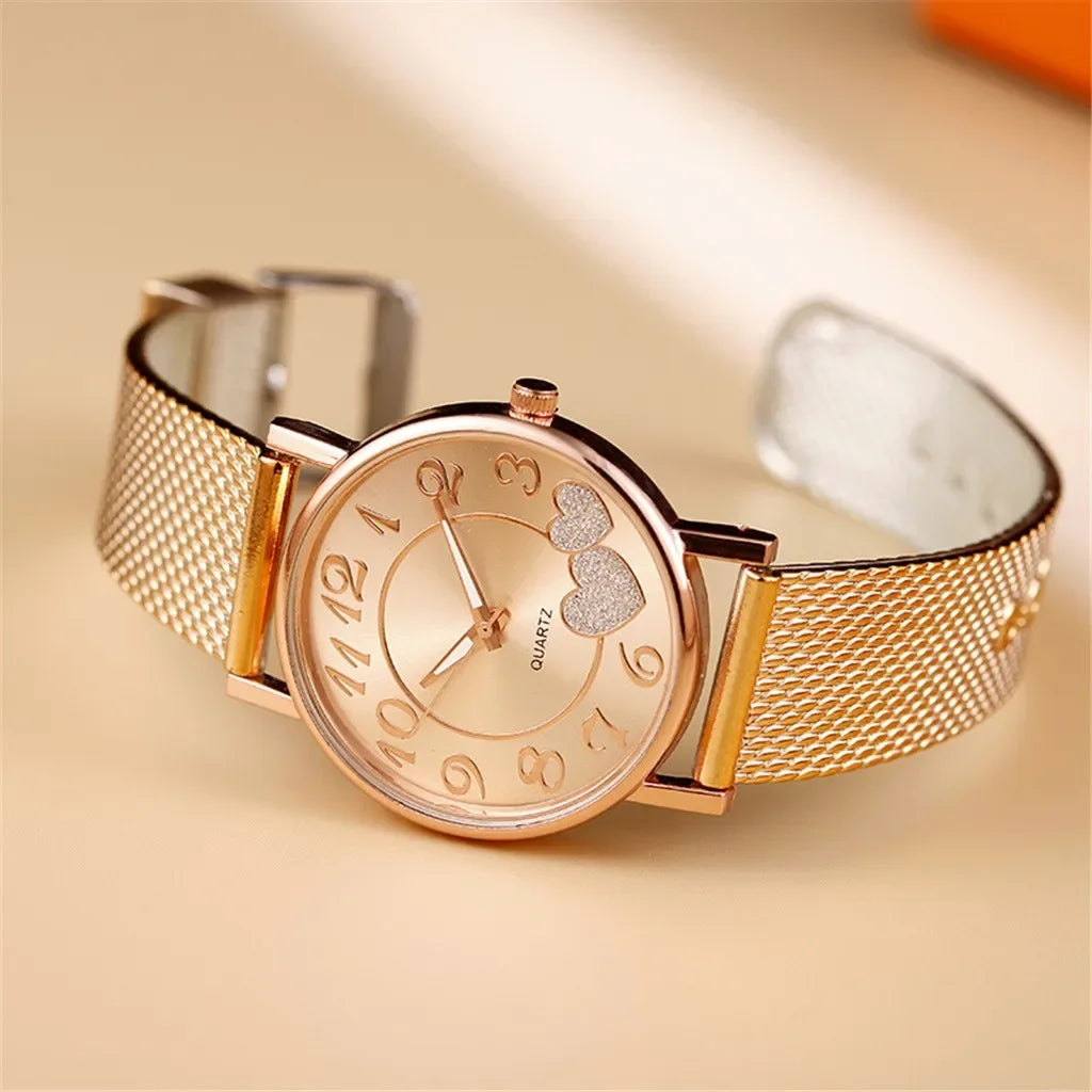 Luxury Peach Heart Women’s Quartz Watch | Elegant Ceramic-Style Bracelet Timepiece