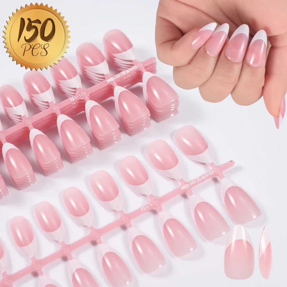 Light Pink Press-On Nails | 100pcs Short & Medium Square Full | Cover Nail Tips