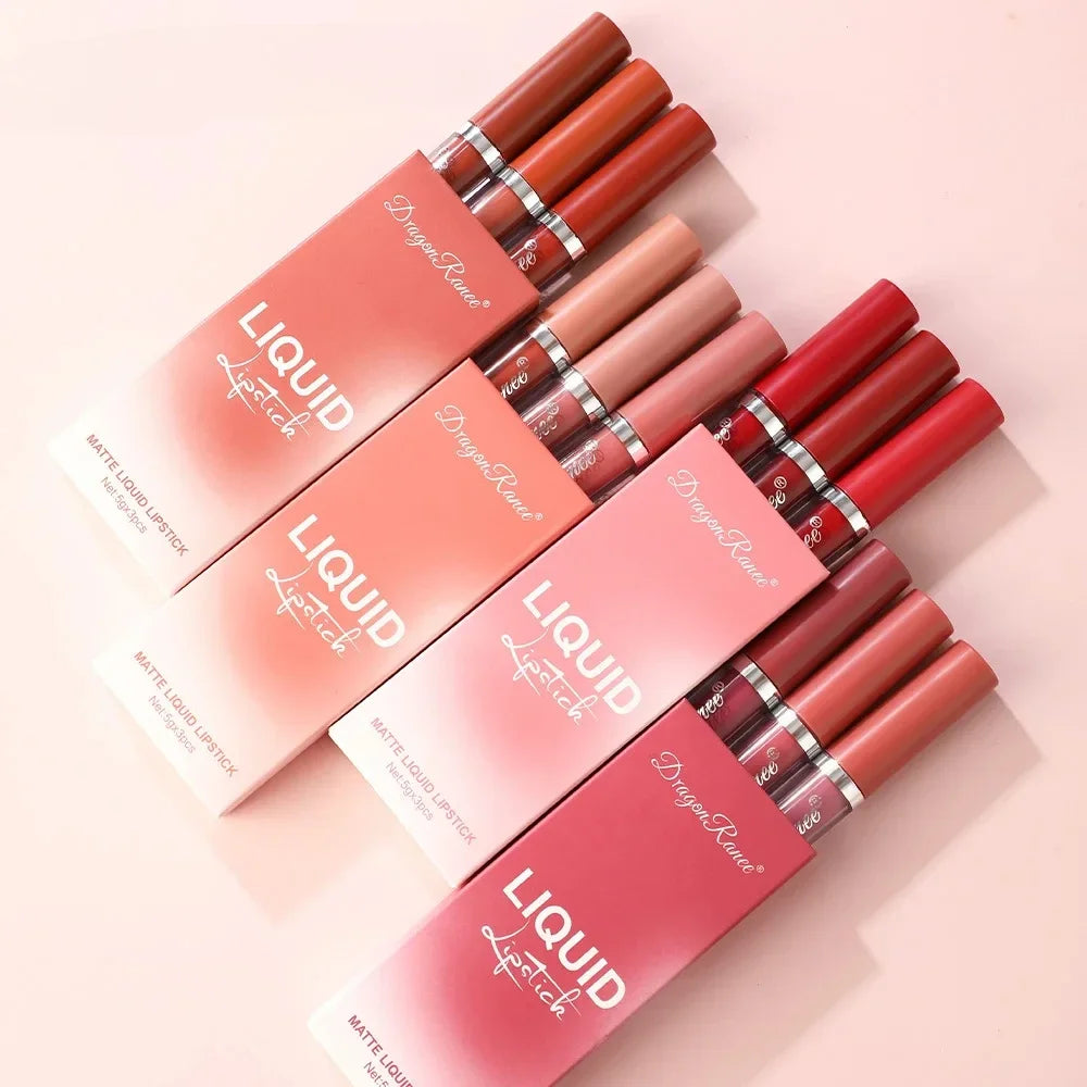 3-Pack Velvet Matte Lipstick & Lip Gloss Set | Milk Tea, Orange & Bean Paste Shades