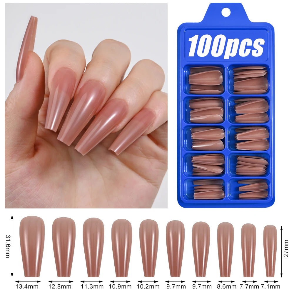 Light Pink Press-On Nails | 100pcs Short & Medium Square Full | Cover Nail Tips