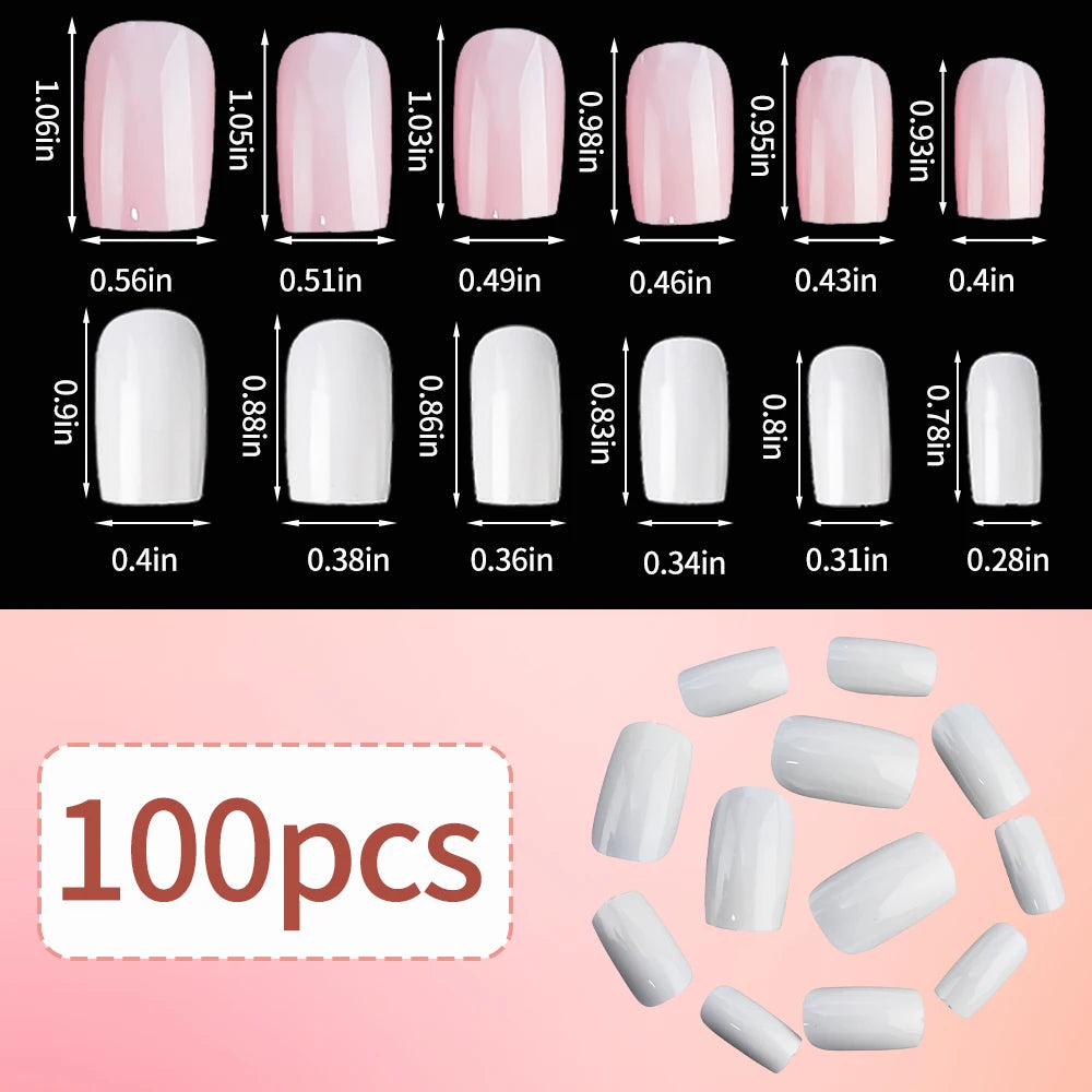 Light Pink Press-On Nails | 100pcs Short & Medium Square Full | Cover Nail Tips
