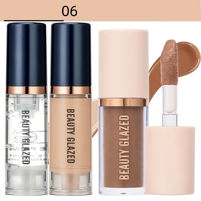 BEAUTY GLAZED 3-Piece Face Makeup Set | Liquid Foundation, Primer & Liquid Contour | Natural, Weightless & Long-Wearing