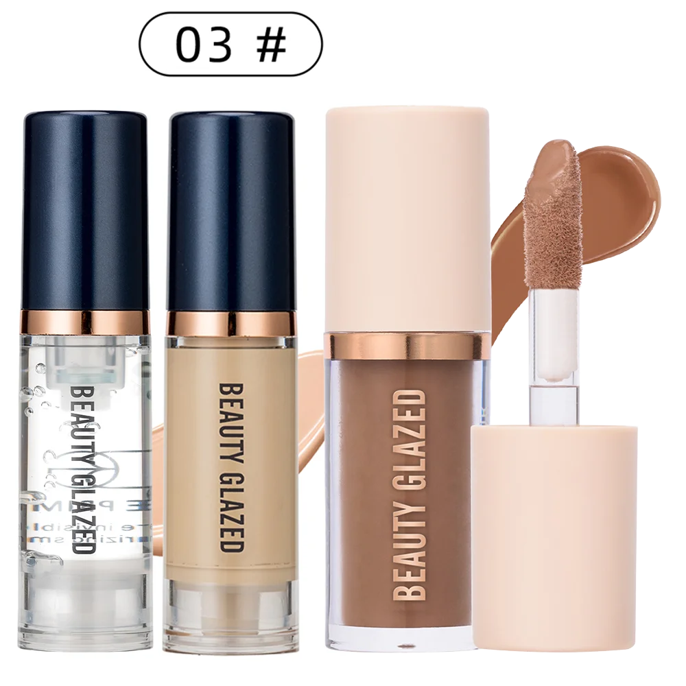 BEAUTY GLAZED 3-Piece Face Makeup Set | Liquid Foundation, Primer & Liquid Contour | Natural, Weightless & Long-Wearing