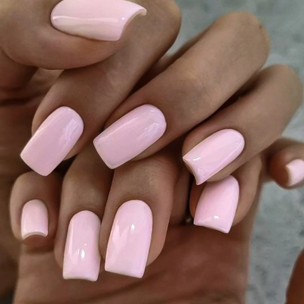Light Pink Press-On Nails | 100pcs Short & Medium Square Full | Cover Nail Tips